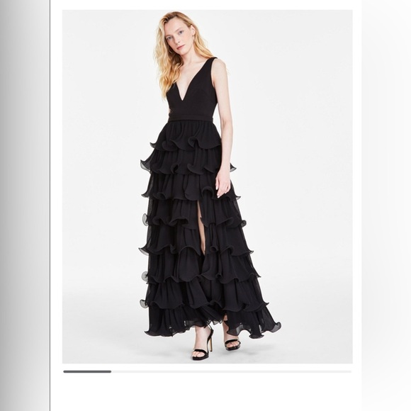 BETSEY & ADAM ELENI" SCUBA CREPE TOP AND CHIFFON SKIRT FLOOR LENGTH DRESS - Picture 1 of 13